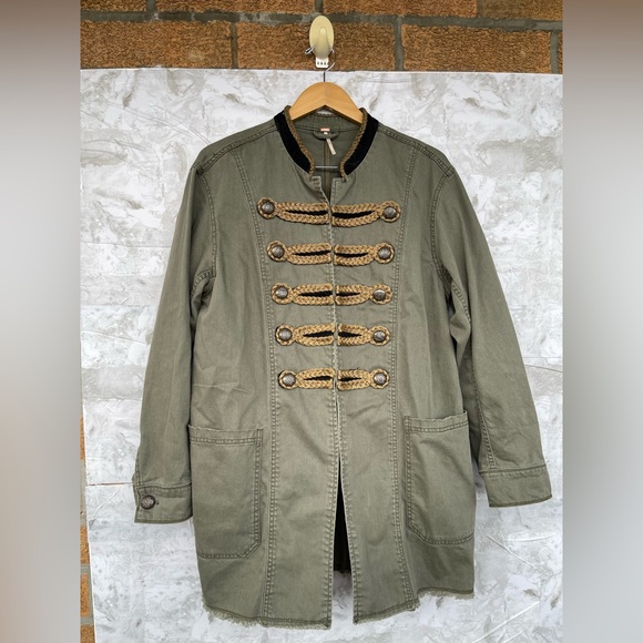 Free People Olive Green Military Hussar Jacket L | Regencycore Napoleonic Band - Picture 4 of 14